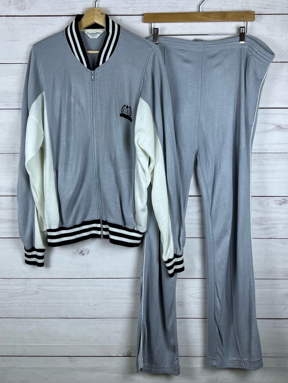Vintage Christian Dior Monsieur Jacket Sweatpants Set Tracksuit Mens Large Gray